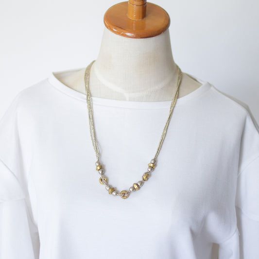 ＜Bullet ＞Four-stand Medium Length Necklace with Bold Beads Work